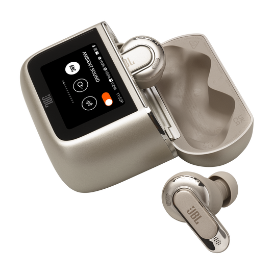 JBL Tour Pro 3 - Latte - True Wireless Noise Cancelling earbuds with Smart Charging Case™ - Detailshot 1